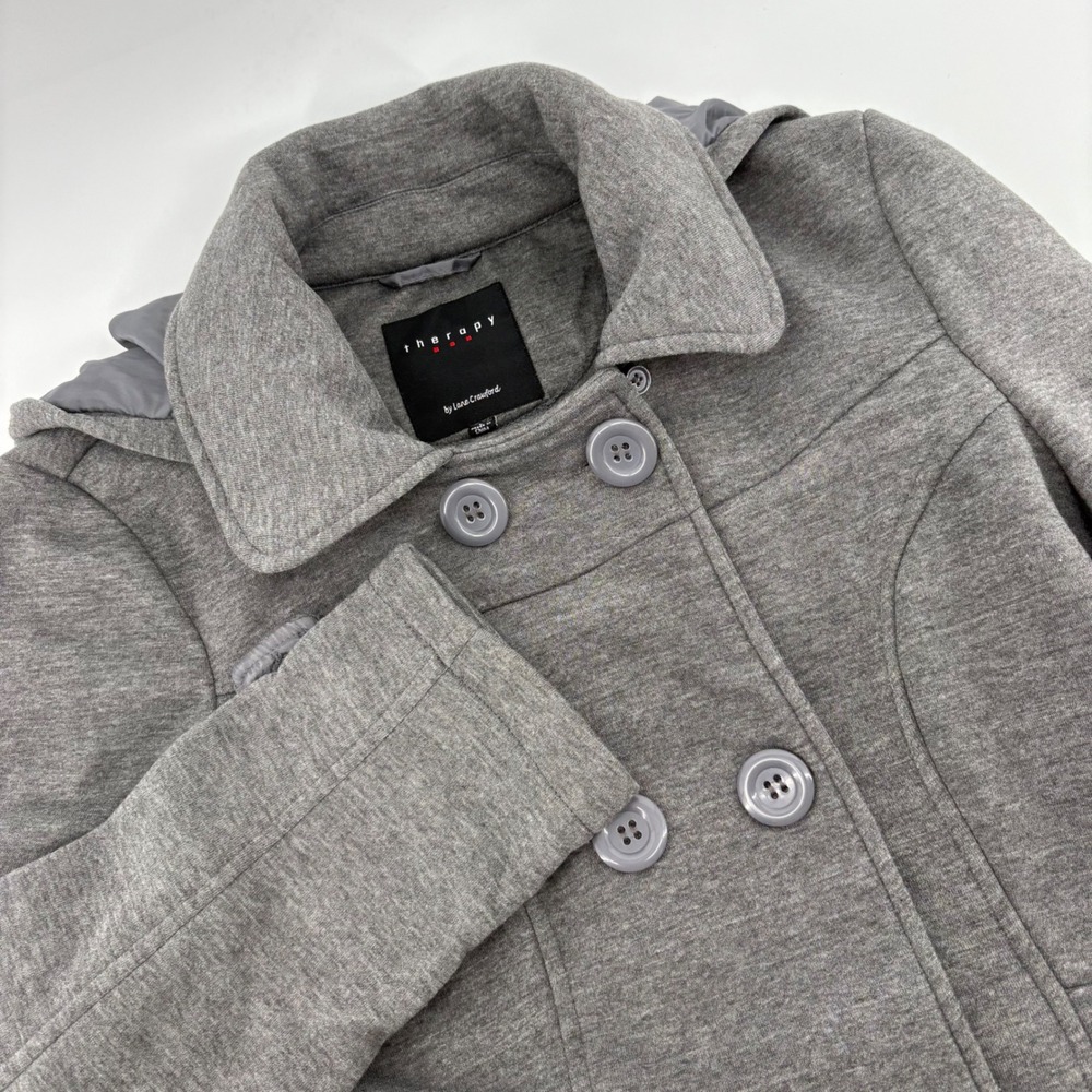 Therapy by Lane Crawford‎ Women's LG Gray Hooded Double Breasted Pea Coat Jacket